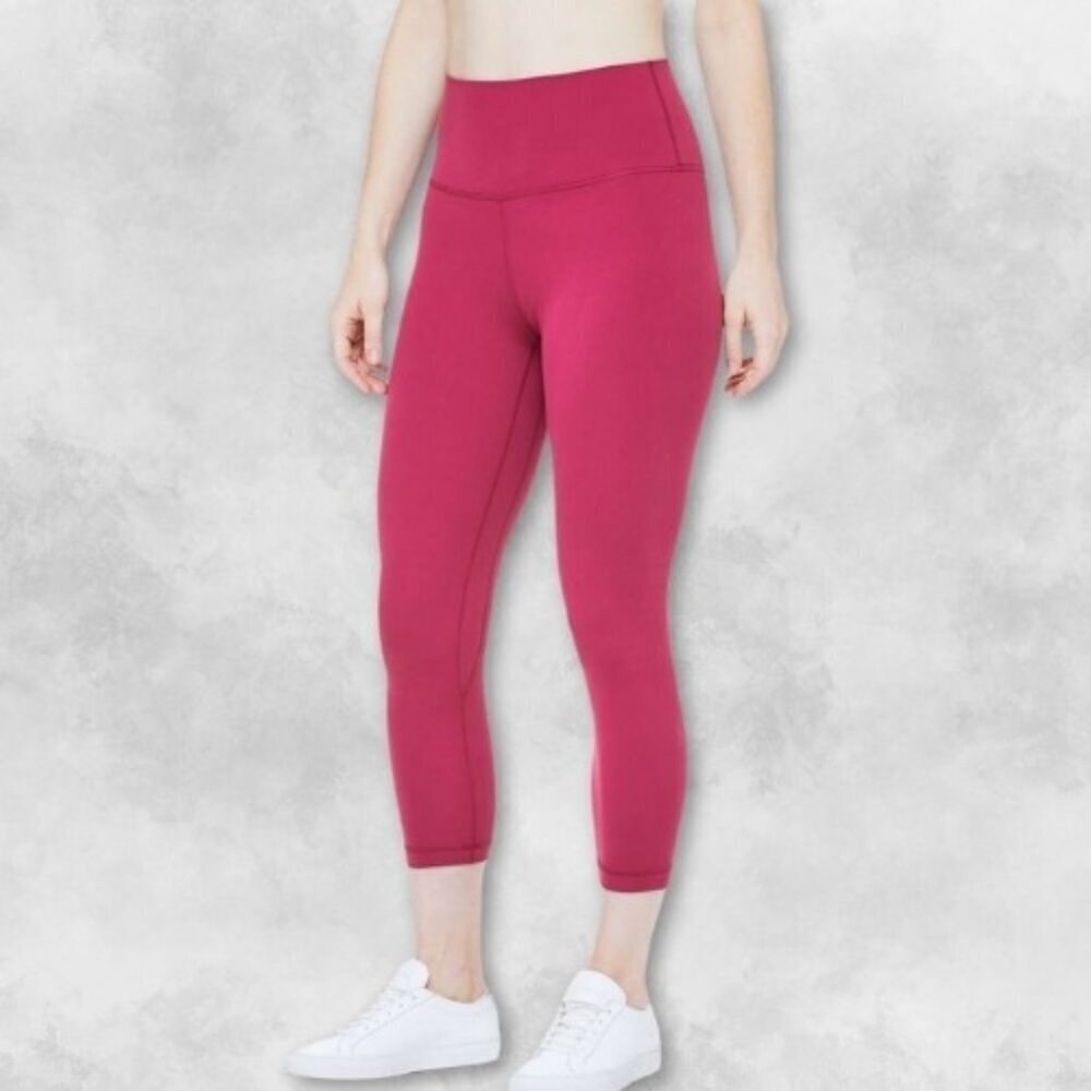 Lululemon High Rise Stretch Sweat Wicking Buttery Soft Capri Yoga Pants Pink W 8